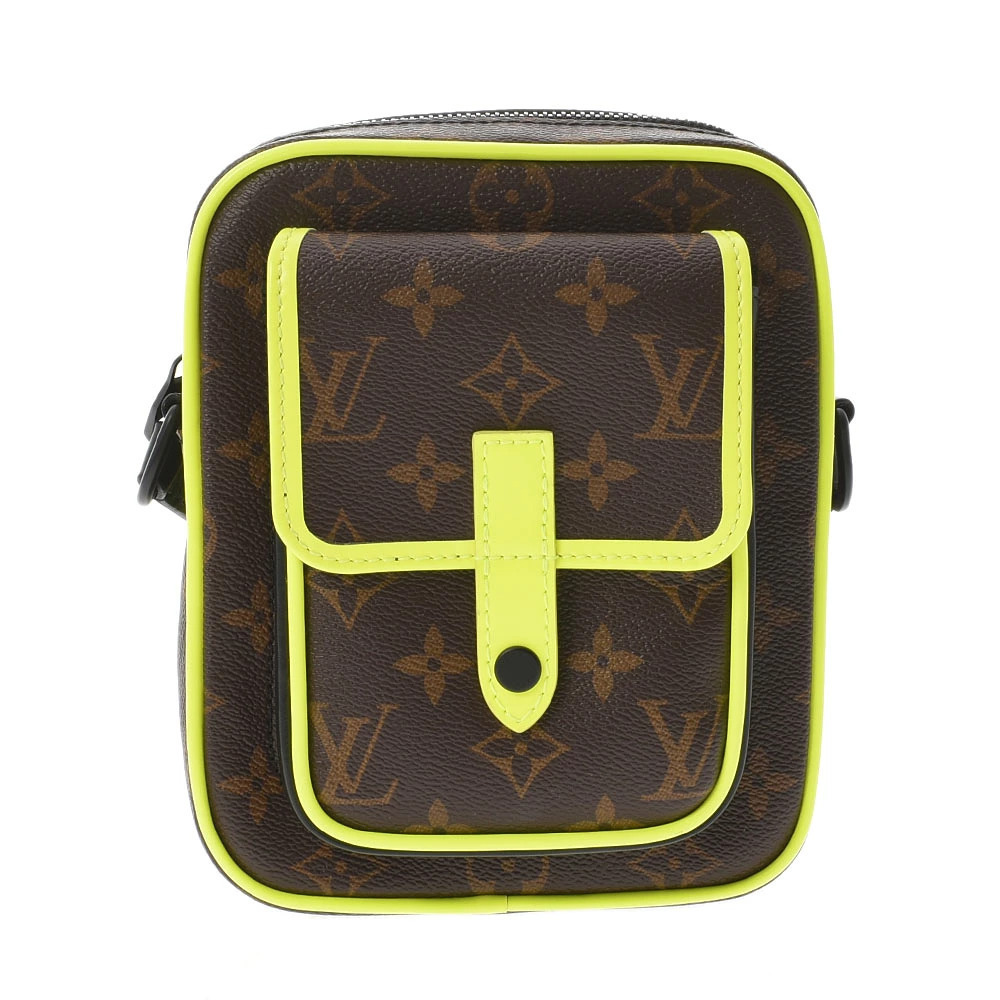LOUIS VUITTON Monogram Macassar Brown Christopher Wearable Wallet Neon Yellow